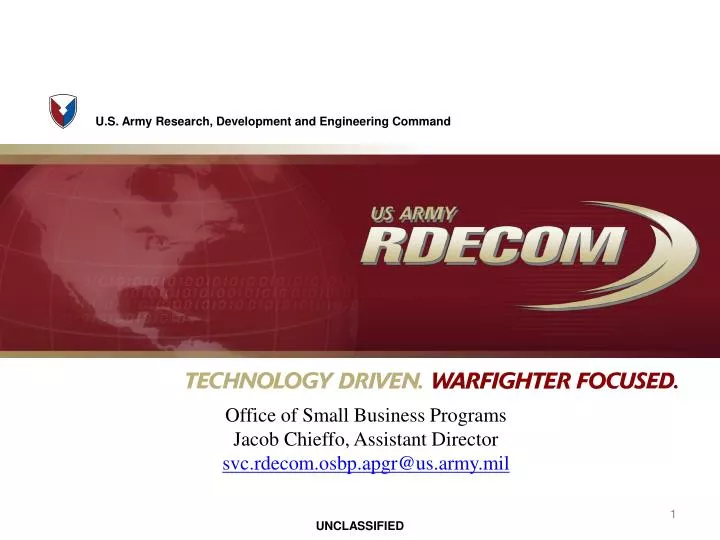 office of small business programs jacob chieffo assistant director svc rdecom osbp apgr@us army mil