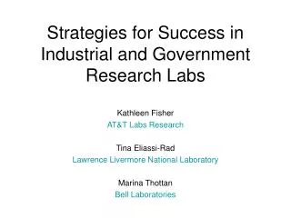 Strategies for Success in Industrial and Government Research Labs