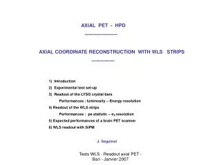 AXIAL PET - HPD -------------------- AXIAL COORDINATE RECONSTR