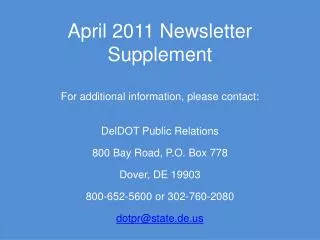 april 2011 newsletter supplement