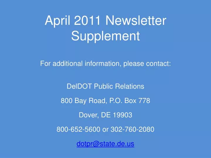 april 2011 newsletter supplement