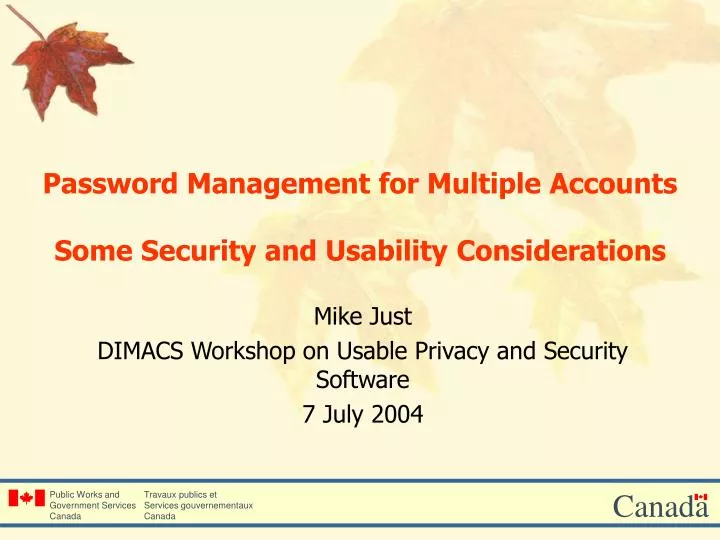 password management for multiple accounts some security and usability considerations