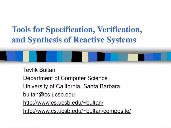 tools for specification verification and synthesis of reactive systems