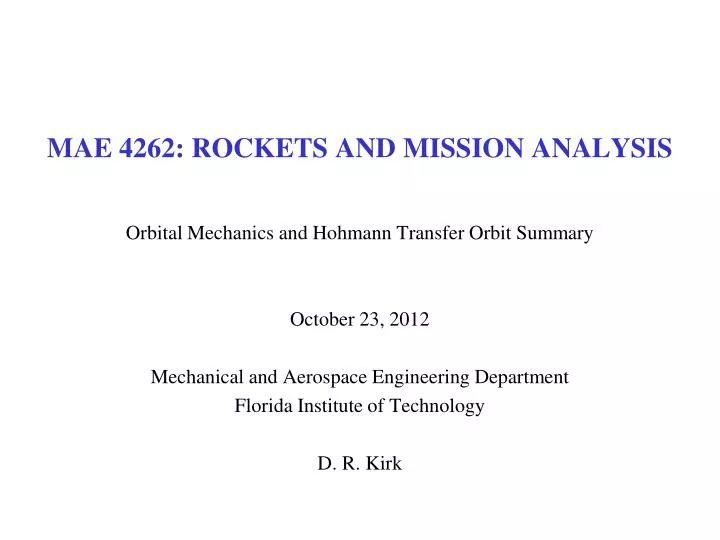 mae 4262 rockets and mission analysis