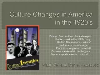 Culture Changes in America in the 1920’s