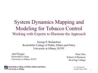 System Dynamics Mapping and Modeling for Tobacco Control Working with Experts to Illustrate the Approach