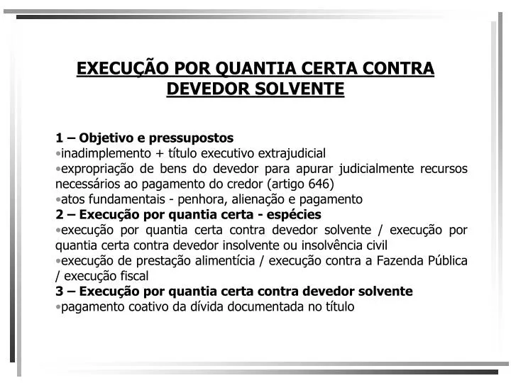 execu o por quantia certa contra devedor solvente