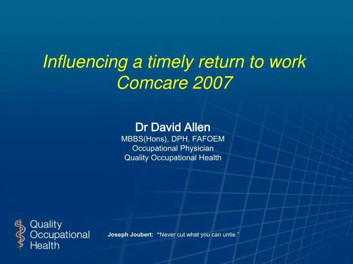 influencing a timely return to work comcare 2007