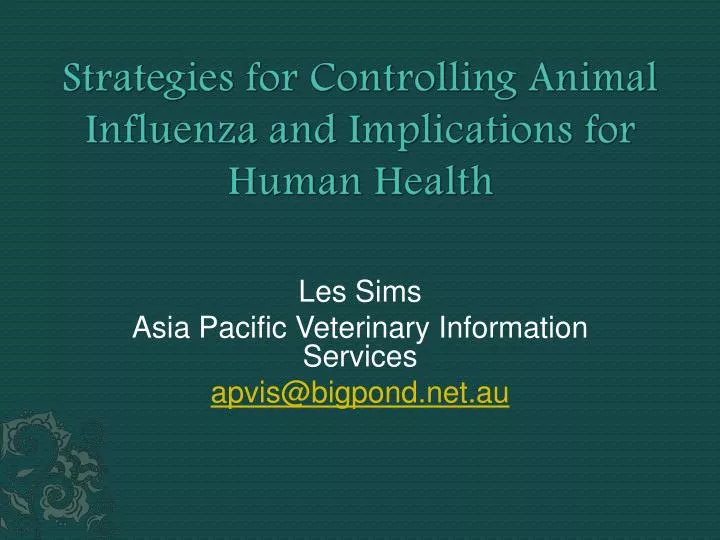 strategies for controlling animal influenza and implications for human health
