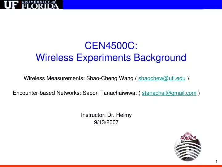 cen4500c wireless experiments background