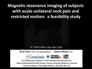 Magnetic resonance imaging of subjects with acute unilateral neck pain and restricted motion: a feasibility study