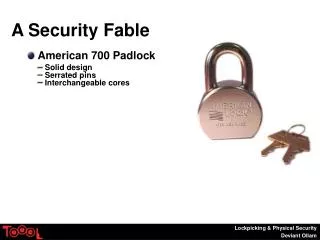 A Security Fable American 700 Padlock Solid design Serrated pins Interchangeable cores