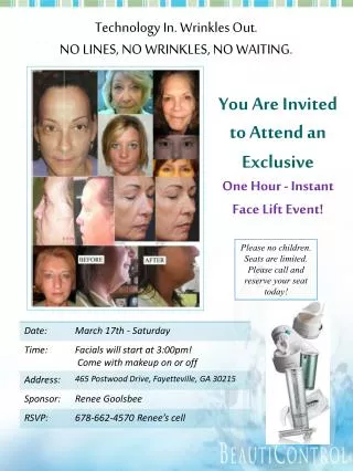 You Are Invited to Attend an Exclusive One Hour - Instant Face Lift Event!