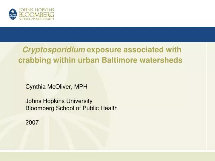 cryptosporidium exposure associated with crabbing within urban baltimore watersheds