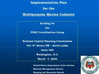 Implementation Plan for the Multipurpose Marine Cadastre