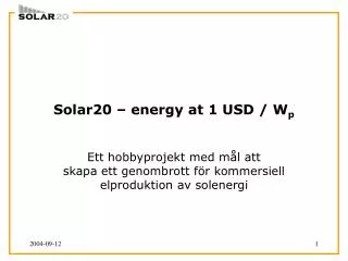 solar20 energy at 1 usd w p