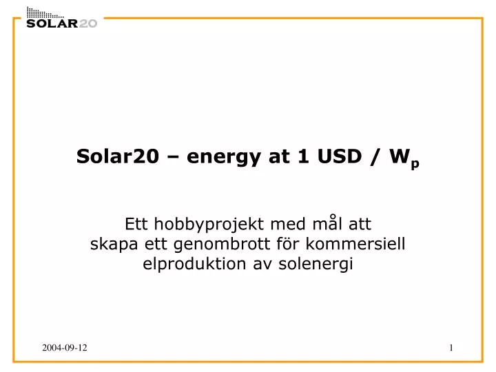 solar20 energy at 1 usd w p