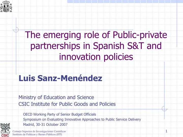 the emerging role of public private partnerships in spanish s t and innovation policies