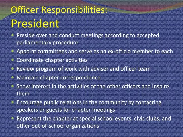 officer responsibilities president