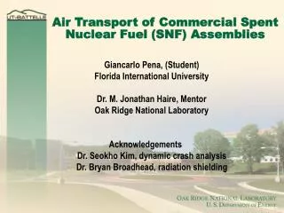 Air Transport of Commercial Spent Nuclear Fuel (SNF) Assemblies