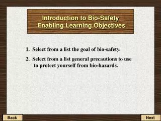 Introduction to Bio-Safety Enabling Learning Objectives