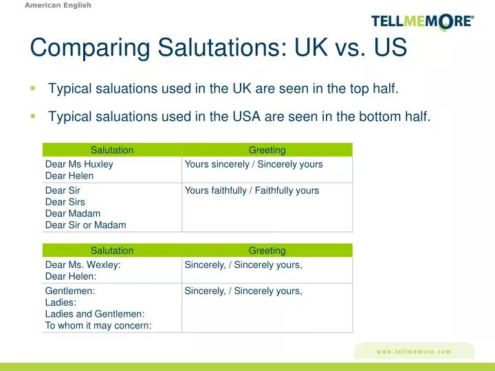 comparing salutations uk vs us
