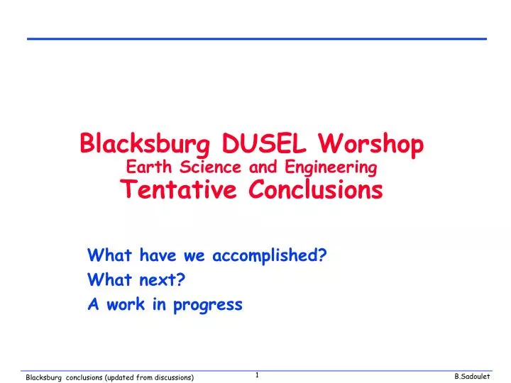 blacksburg dusel worshop earth science and engineering tentative conclusions