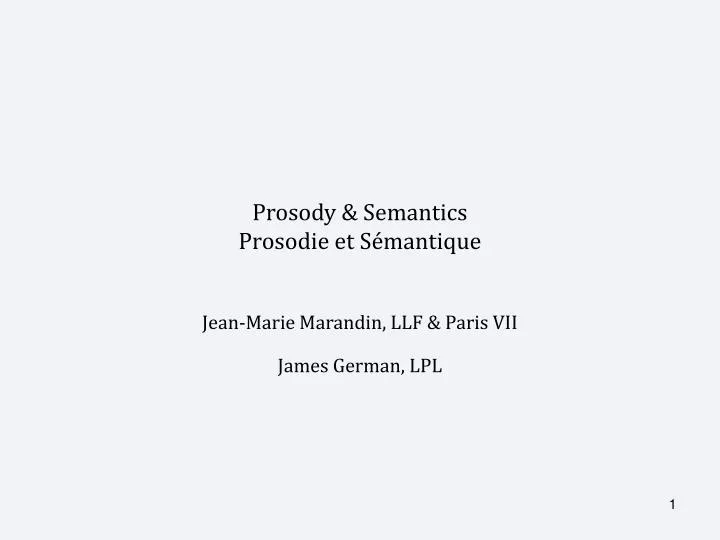 prosody semantics prosodie et s mantique