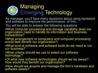 Managing Emerging Technology
