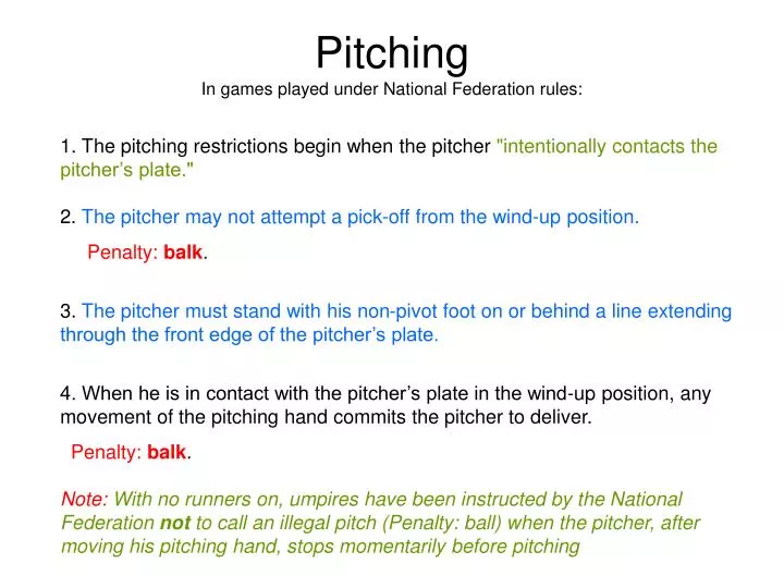 pitching in games played under national federation rules