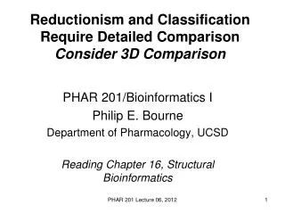 Reductionism and Classification Require Detailed Comparison Consider 3D Comparison
