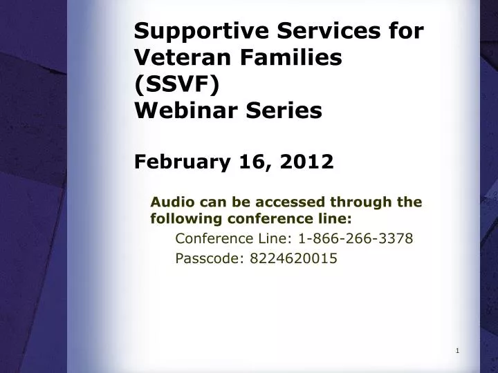 supportive services for veteran families ssvf webinar series february 16 2012