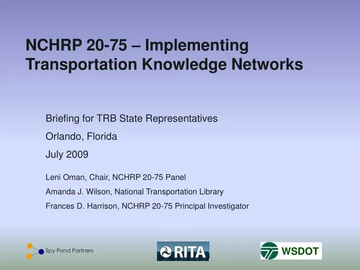 nchrp 20 75 implementing transportation knowledge networks