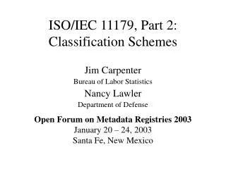 ISO/IEC 11179, Part 2: Classification Schemes