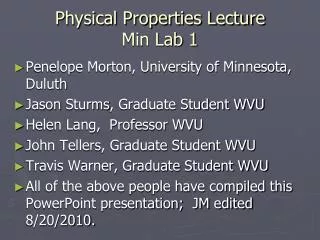 Physical Properties Lecture Min Lab 1