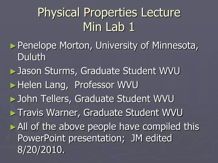 physical properties lecture min lab 1