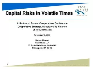 Capital Risks in Volatile Times