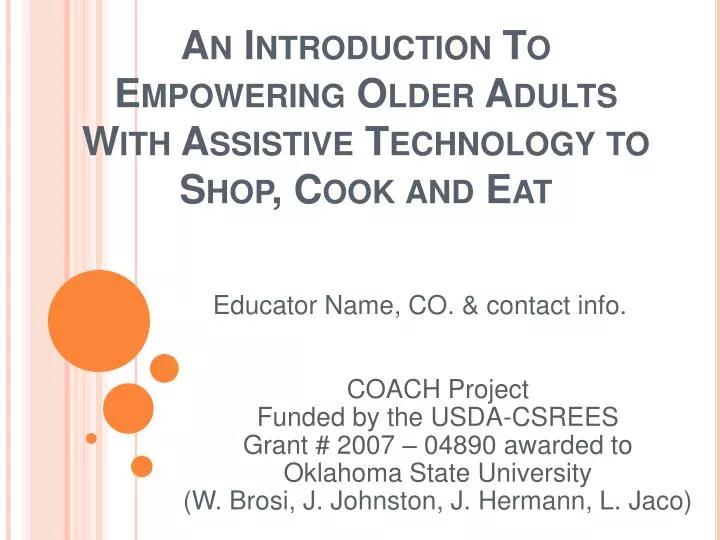 an introduction to empowering older adults with assistive technology to shop cook and eat