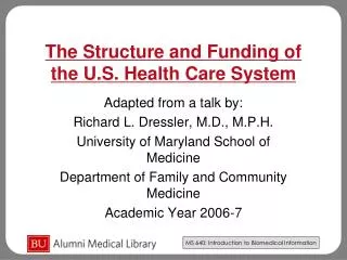 The Structure and Funding of the U.S. Health Care System