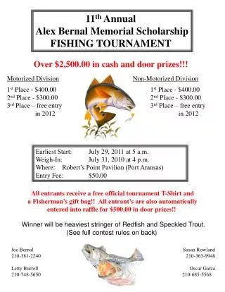 11 th Annual Alex Bernal Memorial Scholarship FISHING TOURNAMENT