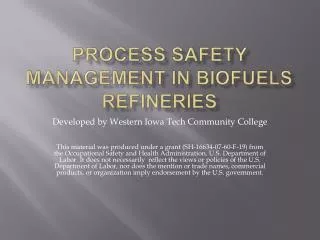 Process Safety Management In Biofuels Refineries