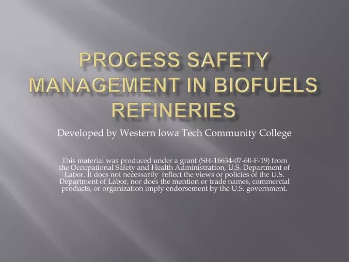 process safety management in biofuels refineries