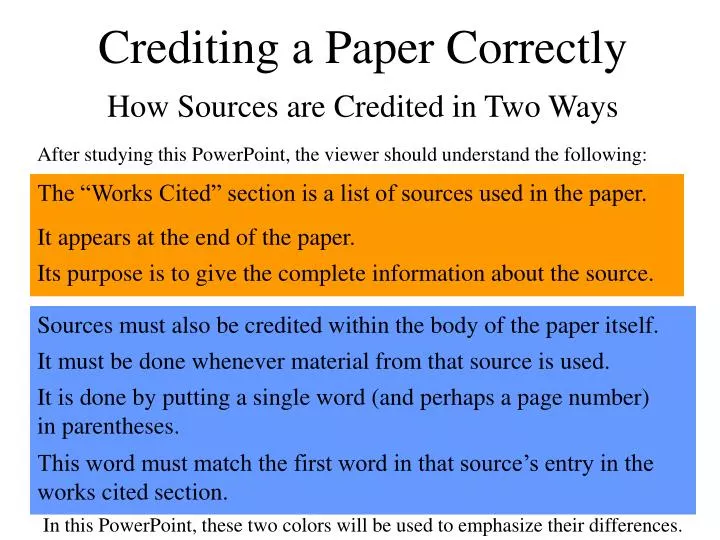 crediting a paper correctly how sources are credited in two ways