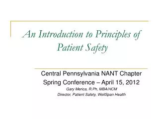 An Introduction to Principles of Patient Safety