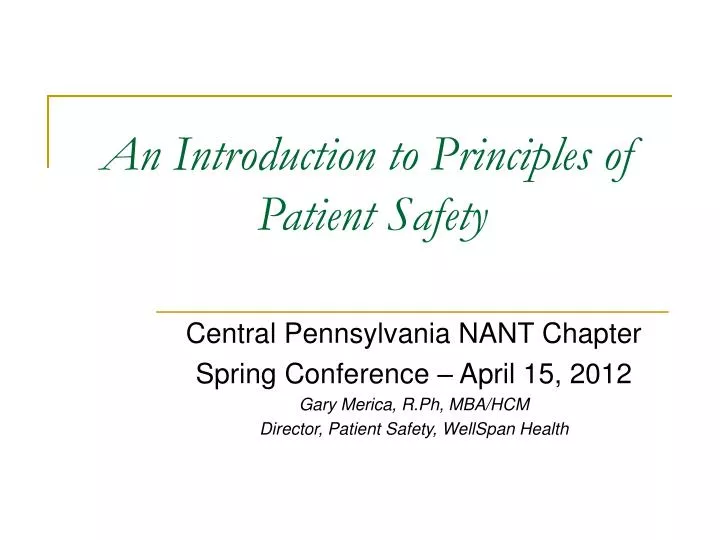 an introduction to principles of patient safety