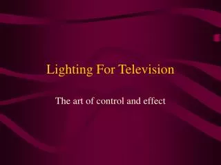 Lighting For Television