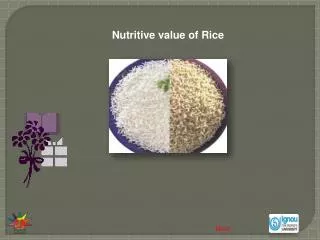 Nutritive value of Rice