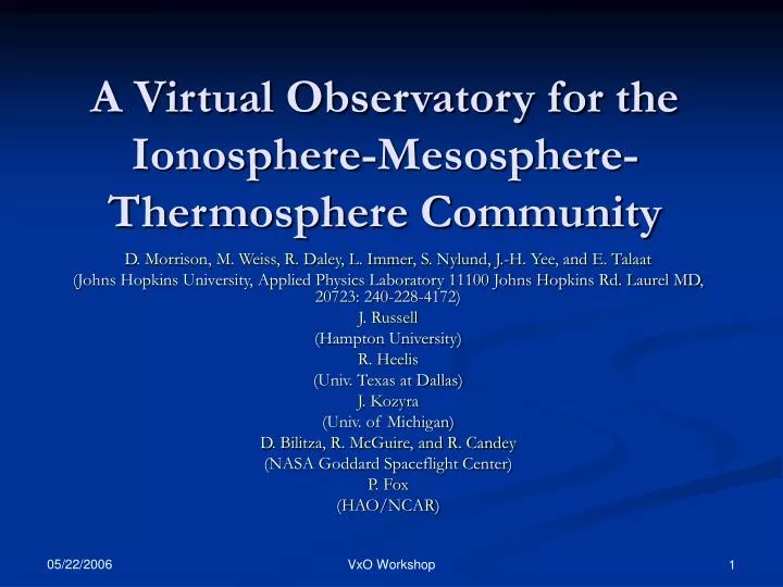 a virtual observatory for the ionosphere mesosphere thermosphere community