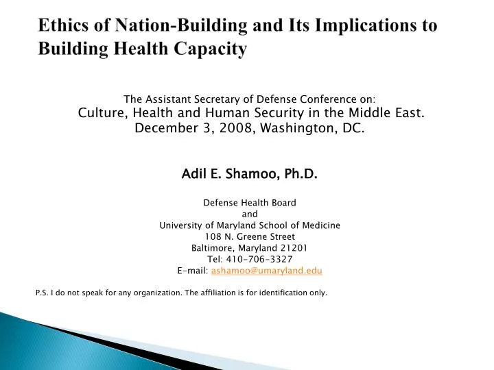 ethics of nation building and its implications to building health capacity
