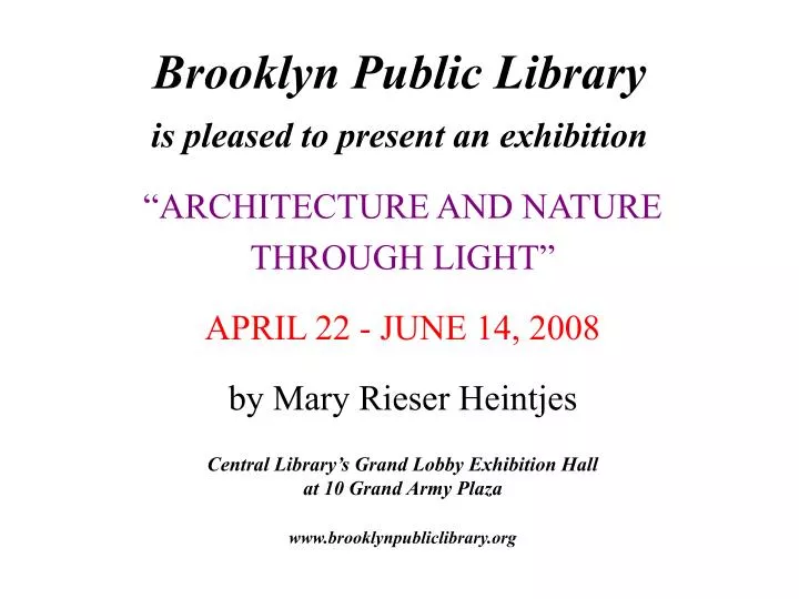 brooklyn public library is pleased to present an exhibition